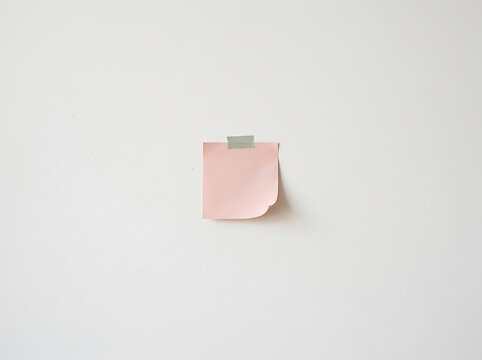 Pink sticky note attached with tape on a plain surface