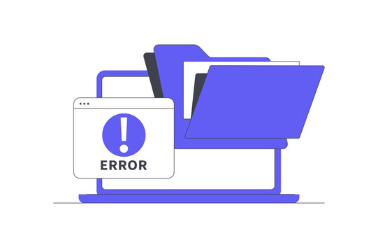 File Warnings Error and Laptop Operating System Storage Alert. Computer Screen Displaying Open System Folders with Error Warning Alert Window. Flat Cartoon Vector Illustration, icon Stylish abstract 