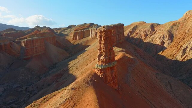 Breathtaking aerial landscape of stratified sandstone landforms in northwest China。
Aerial view of colorful Danxia valley rock formations in Gansu Alien Valley, China
