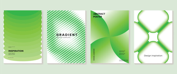Fototapeta premium Fresh Green Gradient Poster Collection Vector with Wavy Layers, Halftone Pattern, Organic Curves, Framed Shapes on White Background for Modern Wall Art, Branding, Editorial Cover, Print