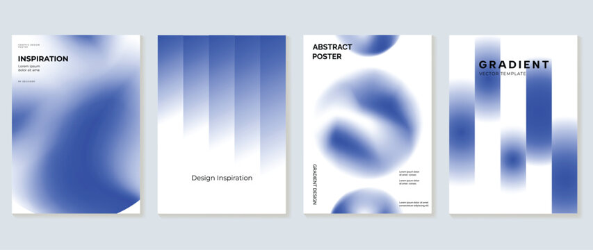 Soft Blue Gradient Poster Collection Vector with Blurred Organic Shapes, Vertical Stripes, Flowing Abstract Forms on White Background for Minimal Wall Art, Editorial Layout, Cover, Print