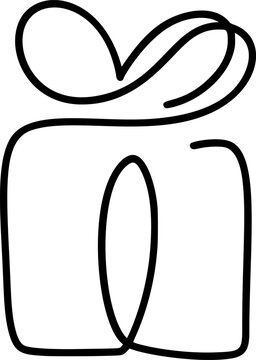 Continuous vector line art drawing depicting a gift box with a ribbon symbolizing a christmas and celebration present surprise