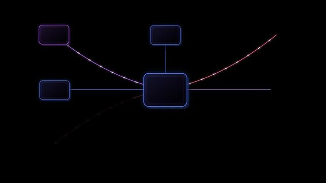 Blank Flowchart and Mind Map Diagram with Glowing Neon Nodes