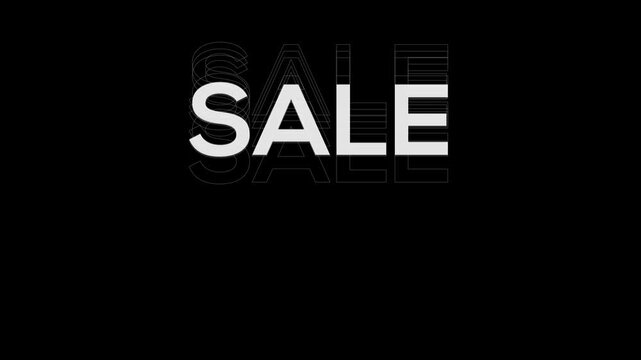 The word &ldquo;SALE&rdquo; in bold white font with an echo effect on a blank background. Bouncing text animation with an alpha channel