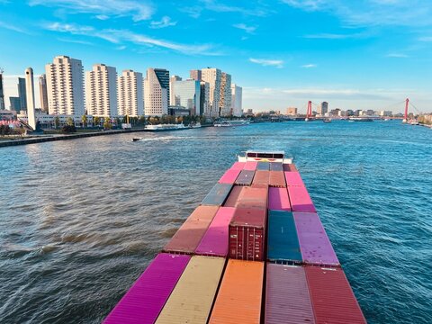 Cargo ship heading for Rotterdam&mdash;transporting goods to Europe 