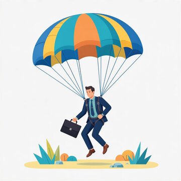 business man flying with parachute