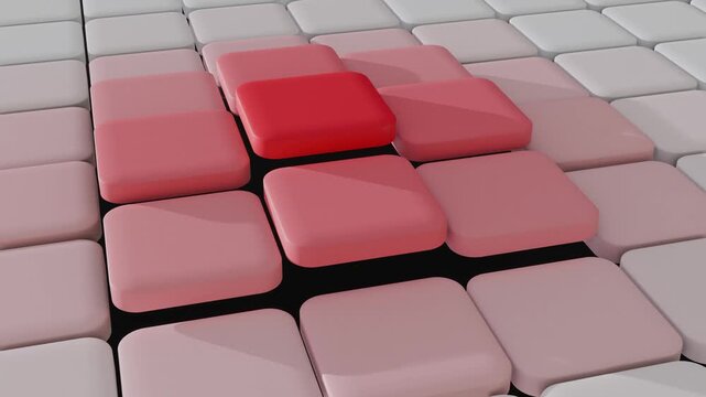 Abstract 3D geometric grid 4k video loop with rising pink and red tiles
