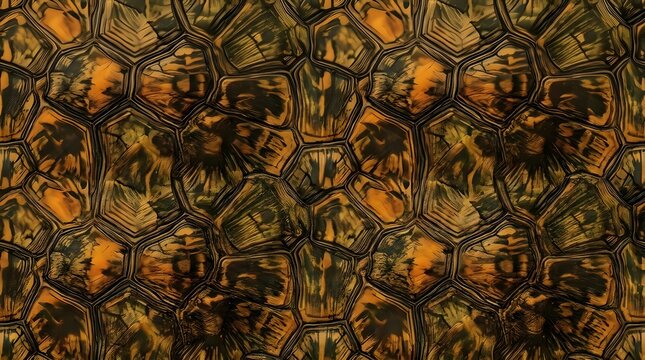 seamless turtle shell pattern with brown and orange hexagonal scales for animal texture design and wildlife background graphics