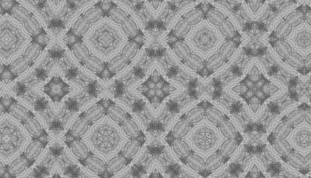 Monochrome gray abstract pattern featuring softly blurred symmetrical diamond and circular motifs arranged in a repeating ornamental grid.