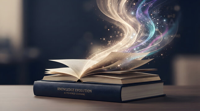 Open Antique Book Radiating Magical Light Sparks Representing Wisdom and Knowledge Evolution