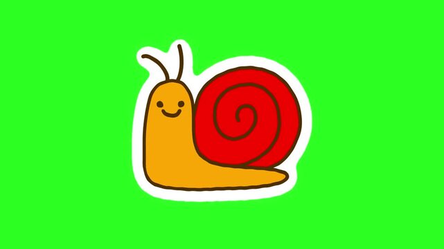 4K motion graphics animation of snail sticker on chroma key green screen background.