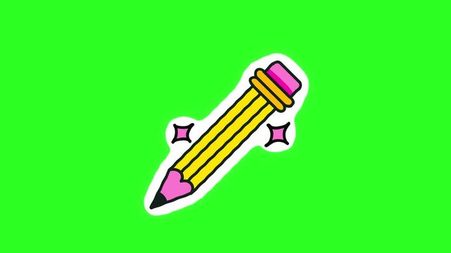 4K motion graphics animation of pencil sticker on chroma key green screen background.