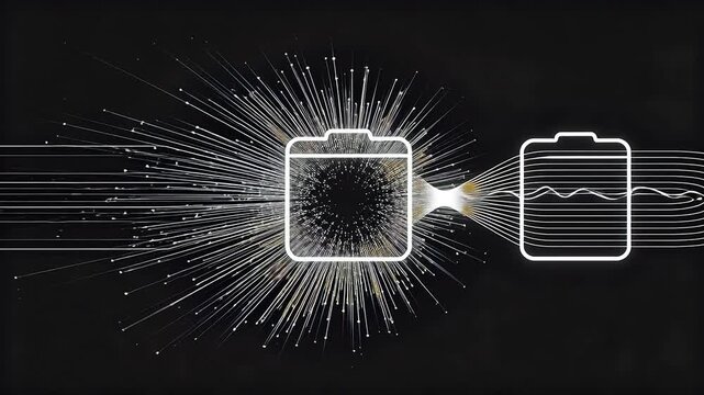 Abstract digital folder icons with glowing connection lines on black background