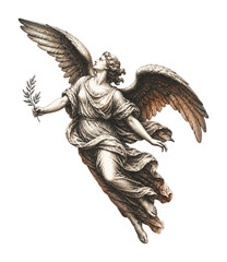 Fototapeta premium Elegant vintage angel woman with wings, PNG transparent background