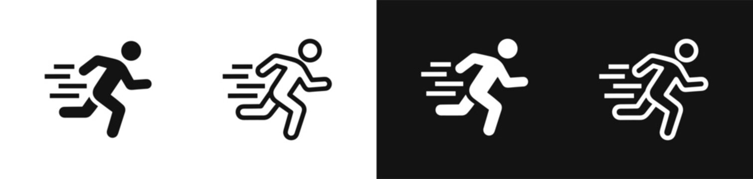 Running person speed motion icon set in silhouette outline styles