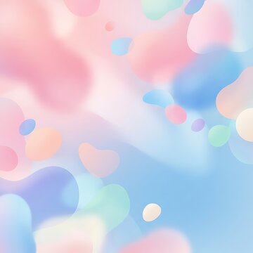 Abstract background, with soft, blurred, liquid shapes and, floating spheres in, pastel pink, blue, and green colors, with a smooth, dreamy gradient effect