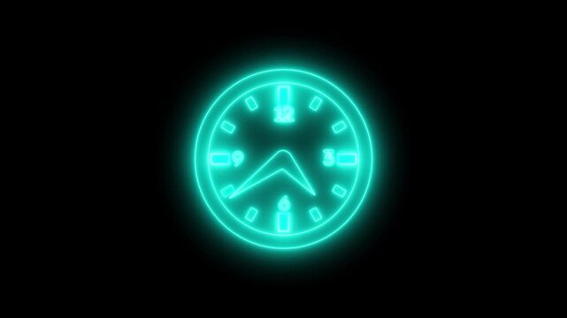Neon glowing Isolated Analog Timer Animation for Productivity and Deadline Concepts