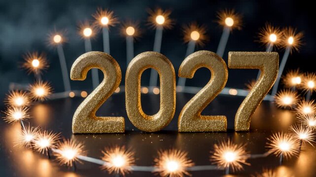 Sparkler in form number 2027, glowing Christmas New Year burning fireworks night AI Generative