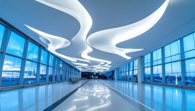 Modern office interior with futuristic lighting.