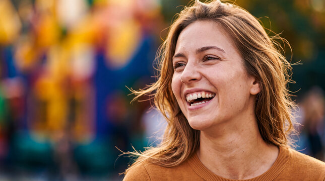 Laughing beauty portrait with natural movement