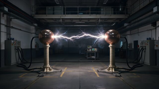 Scientific Tesla coil experiment with electrical discharges in laboratory setting
