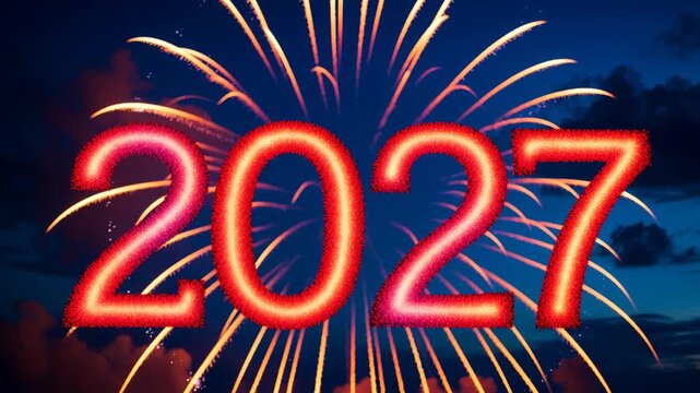 Sparkler in form number 2027, glowing Christmas New Year burning fireworks night AI Generative