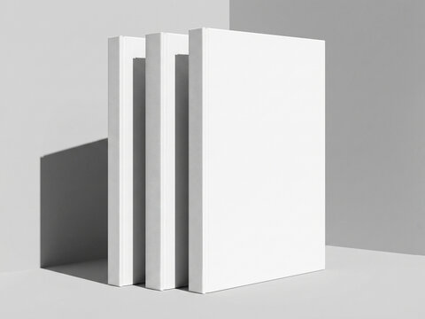 Three Upright White Hardcover Books Mockup for Cover and Spine Design