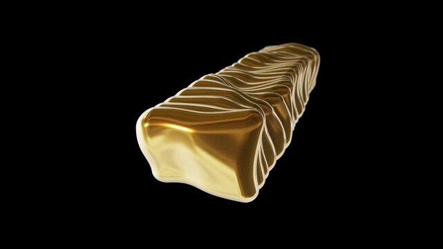 Gold Ingot Bar Deforming Wave Motion Animation on Black Background