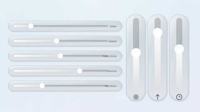 Trendy abstract cream glassmorphism slider control glass set for user interface and mobile app.