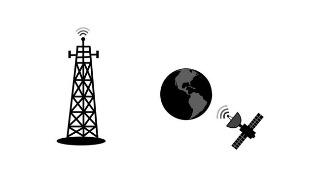 Minimalist radio tower earth globe satellite animation