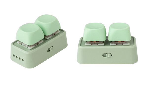 Mint green 2-key mechanical keypad macropad fidget isolated on white background