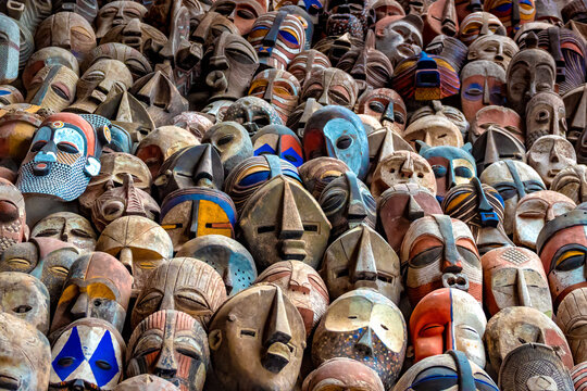 Unique style of ancient northern Angolan and Congolese tribal masks, Luanda, Angola