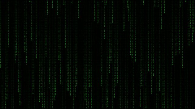 Classic Green Matrix Code Digital Rain Falling on Black Screen Background