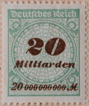 German inflation stamp, "20 Milliarden", 1923