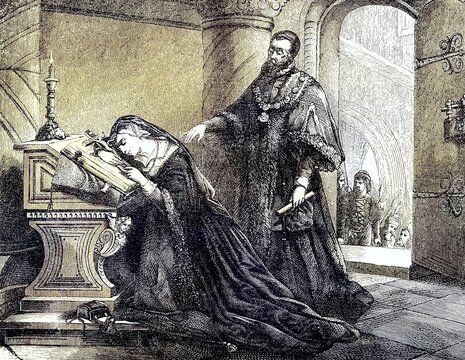 The last moments in the life of Mary, Queen of Scots, 8 December 1542, 8 February 1587, also known as Mary Stuart or Mary I of Scotland, reigned over Scotland from 14 December 1542 to 24 July 1567, reproduction of a woodcut from 1880, digitally enhanced, The last moments in the life of Mary, Queen of Scots, 8 December 1542, 8 February 1587, also known as Mary Stuart or Mary I of Scotland, reigned over Scotland from 14 December 1542 to 24 July 1567, reproduction