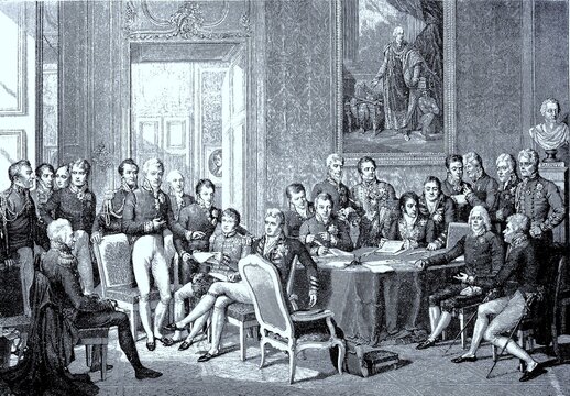 The Congress of Vienna, which took place from 18 silver hake (1814) to 9 June 1815, attended by the plenipotentiaries of the eight powers participating in the Peace of Paris, digital improved file of an original 19th-century print