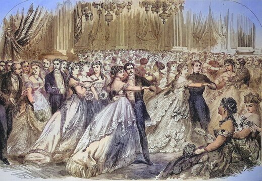 The First Ball at the Town Hall on 16 January 1869, New Year's Reception, Paris, France, Historic, digitally restored reproduction of a 19th century original, exact original date unknown