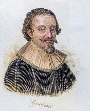 Hugo Grotius, also known as Hugh or Hugeianus De Groot 1583, 1645, Dutch jurist and scholar. From the book Crabbs Historical Dictionary published 1825, Historical, digitally restored reproduction from a 19th century original, Record date not stated