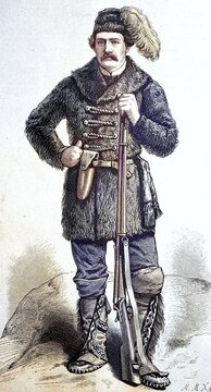 Louis Riel, Anf&uuml;hrer der Aufst&auml;ndischen in Kanada, Reproduktion eines Holzschnitts von 1882, digital verbessert, leader of the insurgents in Canada, reproduction of a woodcut from 1882, digital improved