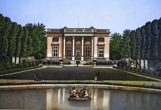 Versailles, Palais du Petit Trianon, Trianon Palace, Historical copperplate, ca 1890, France