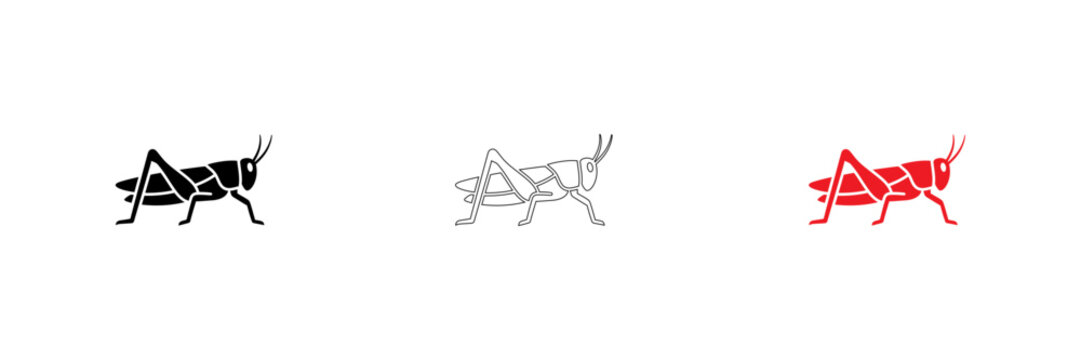Three colorful grasshopper vector icons in line
