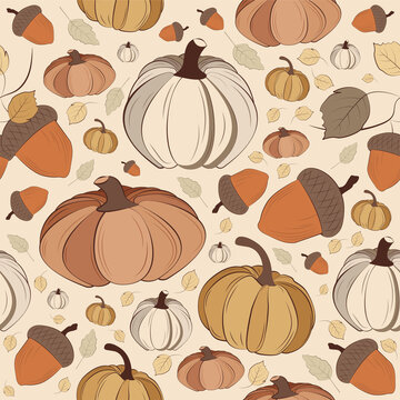 Fall pattern featuring pumpkins and acorns