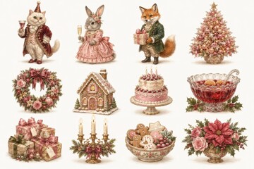 Fototapeta premium Whimsical vintage Christmas celebration collection