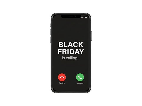 Black friday is calling concept, incoming call screen on a smartphone, creative marketing illustration for shopping sales