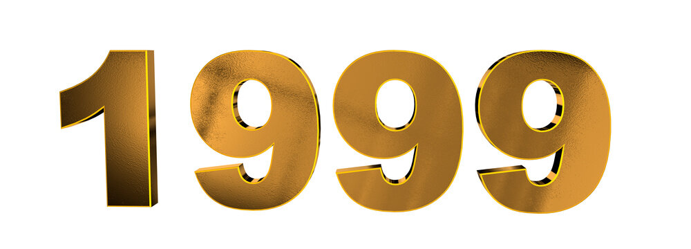 Minimalist gold 1999 numerals isolated on clean transparent background with isolated