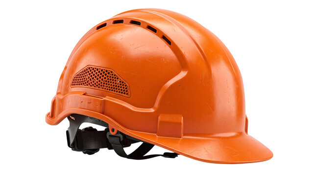 Orange construction hard hat with isolated on transparent background