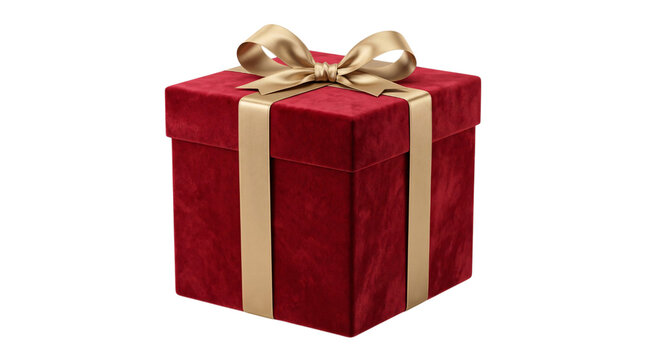 Gift box with gold ribbon isolated on transparent background
