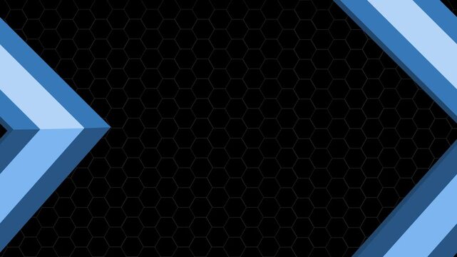 Angular chevron-shaped ribbon against a dark hexagonal patterned background animation