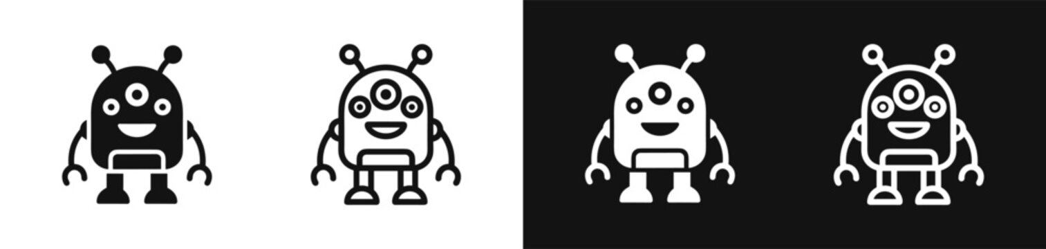 Cute alien robot character icon set isolated vector illustration