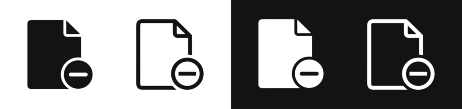 Document file with minus sign delete remove icon set vector illustration